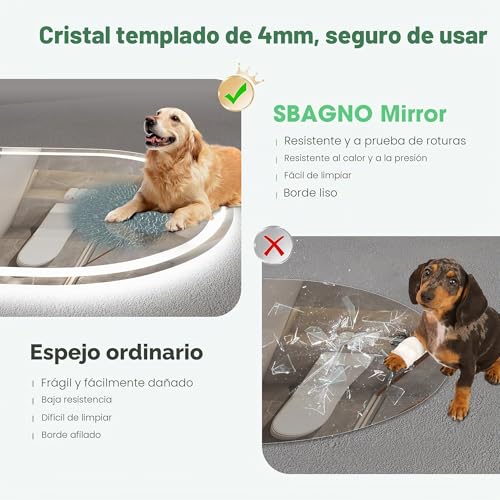 Miniatura 6 de S Bagno Ovalado-Espejo-Baño-Con-Luz 100x60cm, Espejo Baño Led Mit Bluetooth Y Antivaho, 3000k 4000k 6500k, Ip44 Resistente Al Agua, Cristal Templado Hd, Memoria, Horizontal Vertical