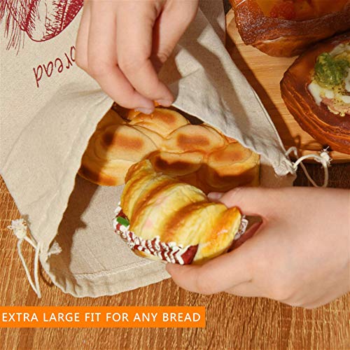 COYMOS Linen Bread Bags-4 Pack Pure Natural Unbleached Bread Bags, Large and Extra Large Bread Loaf Bags for Artisan Bread Storage, Flax Bread Bags, Reusable Drawstring Bags for Homemade Bread - Thumbnail 2