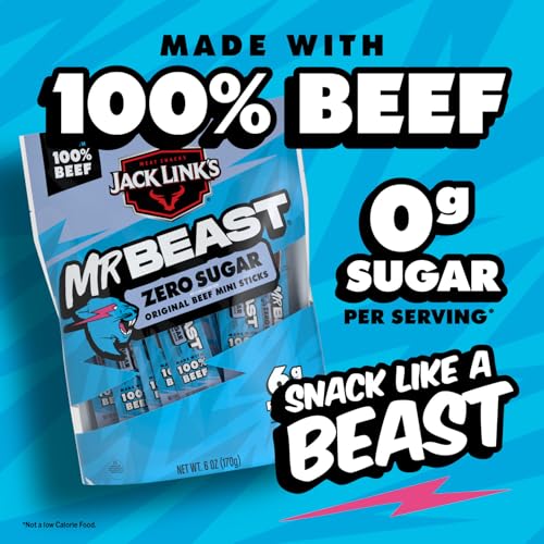 Jack Link's MrBeast Original Mini Beef Jerky Sticks - (12 Pack) 0.5 oz | Zero Sugar - Individually Wrapped Protein Snacks - 6g Protein per Serving - Made with 100% Real Beef - Meat Sticks - image 3