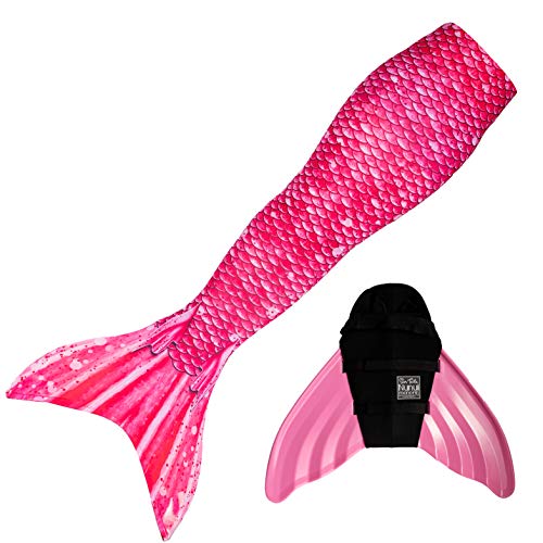 Mermaid Tail and Monofin for Swimming with MER-Shield Tip Protection, Adult Sizes (Bahama Pink - Pink Monofin, Adult M (JM 8-10))