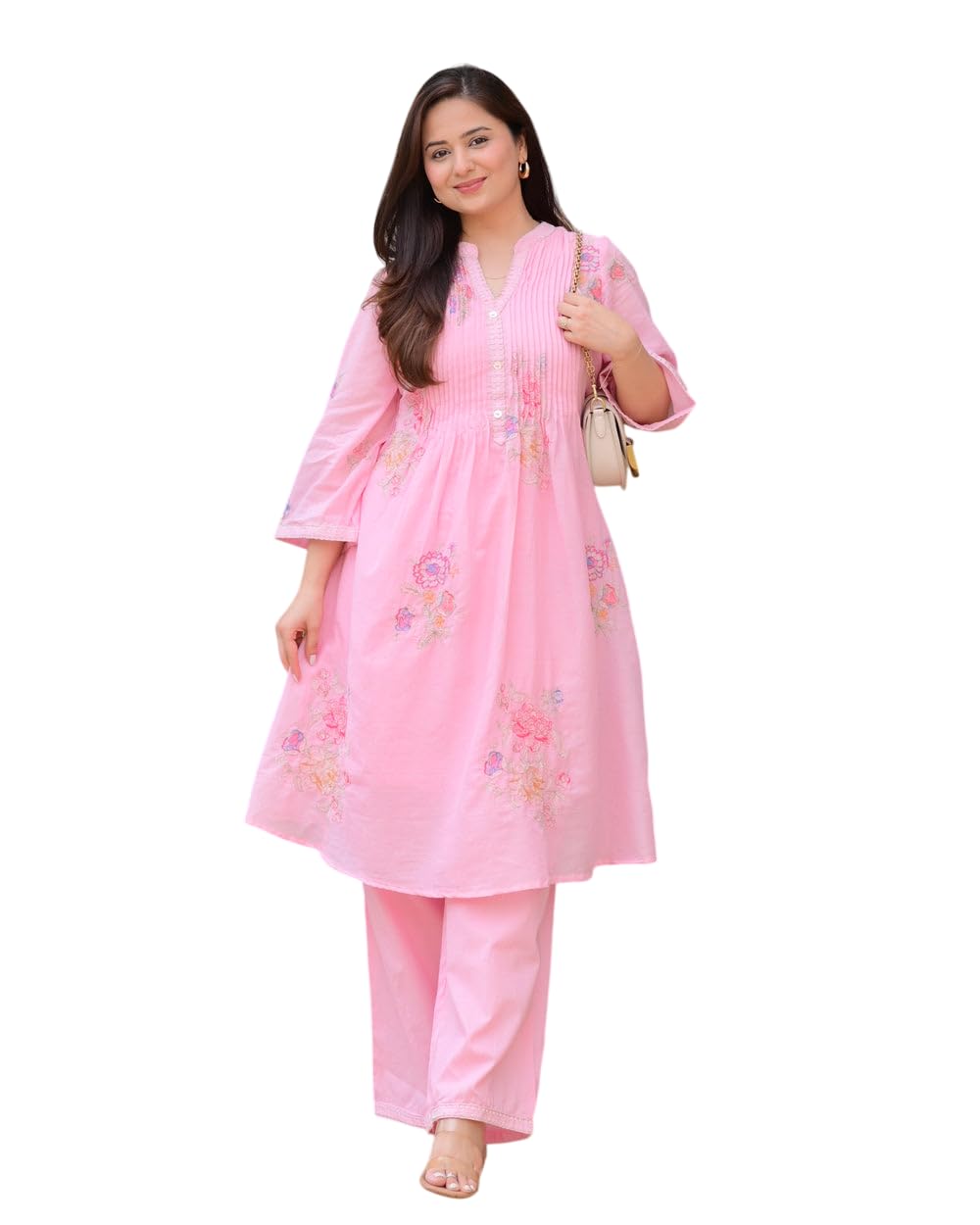 Jaipur Kraft KalaWomen's Cotton Embroidery A-Line Kurti with Pant Set-picture-45