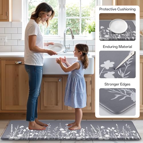 SofterCharm Kitchen Mats for Floor, Kitchen Rugs Sets of 2, Cushioned Anti Fatigue Mats for Kitchen Floor, Non-Slip Kitchen Decor, Water Resistant Kitchen Rug for Home, Kitchen, 17.3\"x30\"+17.3\"x47\"