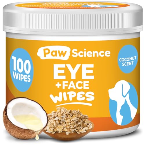 Paw Science Dog Eye Wipes - Hypoallergenic Eye & Face Wipes for Dogs, Cats, & Puppy - Pet Tear Stain Remover & Cleaner - Gently Cleans & Removes Discharge, Crust, & Gunk (Coconut)