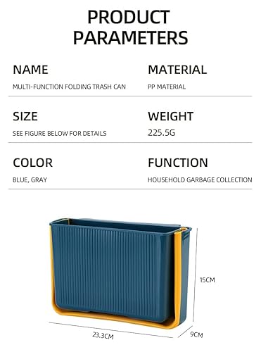 Miniatura 6 de Basurero colgante de cocina, cubo de basura plegable para cocina, 3 litros, pequeña basura para gabinetecochedormitoriobaño (azul)