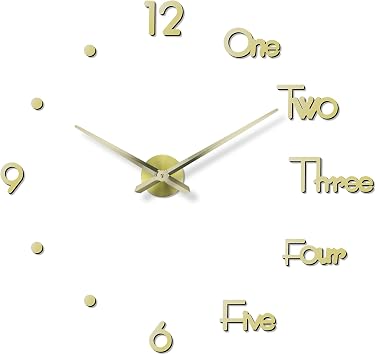 DIY Wall Clock, 3D, Eclectic Style, Up to 52 in, Gold