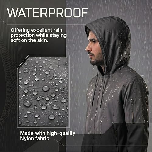 Image of Men's Water-Resistant Full Sleeve Jacket for Light Rain - Zipper Closure, Inside Pocket - Ideal for Bikers & Outdoor Activities
