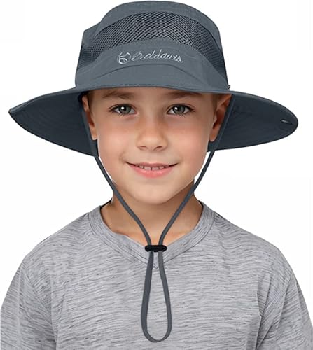 Kids Sun Hat Upf 50+ Sun Protection Bucket Hat For Kids Boys Girls Wide Brim Summer Beach Fishing Safari Adjustable Safari Hats Deep Grey 5-13 Years #TOP11