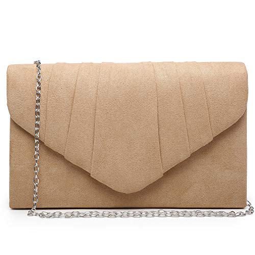 Dasein Womens Evening Bag Velvety Pleated Envelope Clutch Handbag Wedding Party Bridal Purse (Camel)