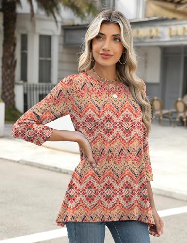LOMON 3/4 Sleeve Tunic Tops for Women Loose Fit Dressy Casual Blouse Flowy Shirts to Wear with Leggings S-3XL