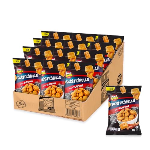 Aperisnack® - AP01.010.05 - Rustichelle Bacon Vassoio 20pz Monoporzione 35g. Snack Salati e Stuzzichini Ideali per l'Aperitivo e le tue Feste