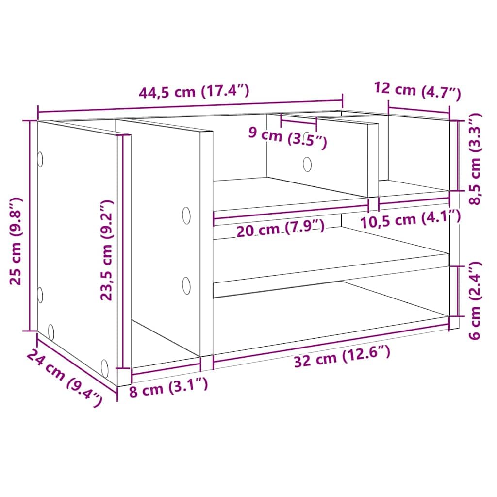 Organizer da scrivania bianco in legno 44,5 x 24 x 25 cm con 6 scomparti per documenti, registro, portapenne e portadocumenti in ufficio
