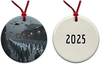 Sci-fi Futuristic Dystopian Society of Mindless Drones 2025 Round Ceramic Holiday Christmas Tree Ornament
