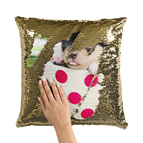 Coussin paillettes dorées chiot pour décorer une chambre d'enfant