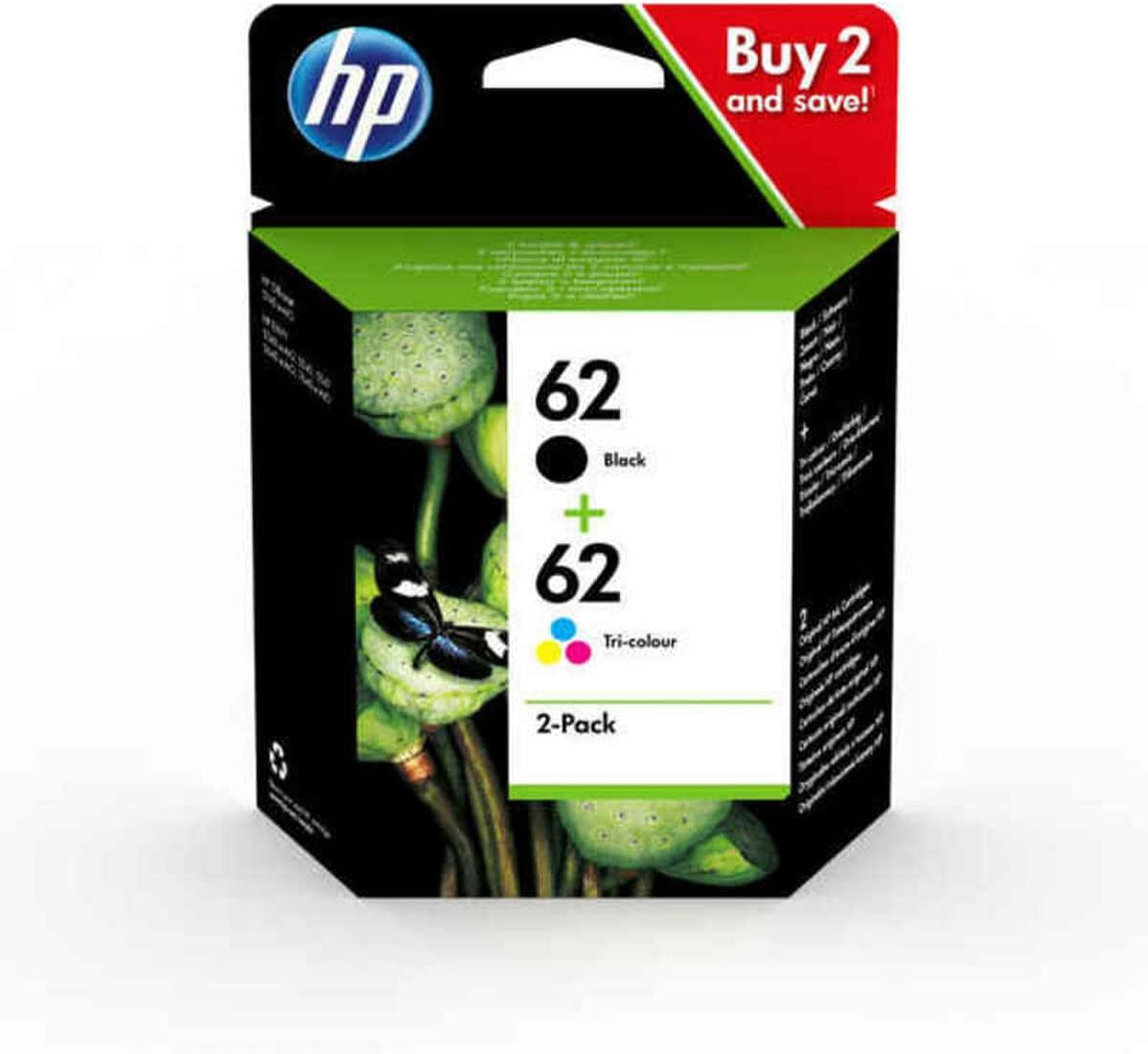 N9J71AE 62 Original Ink Cartridges, Black and Tri-color, Multipack, 2 Count (Pack of 1)