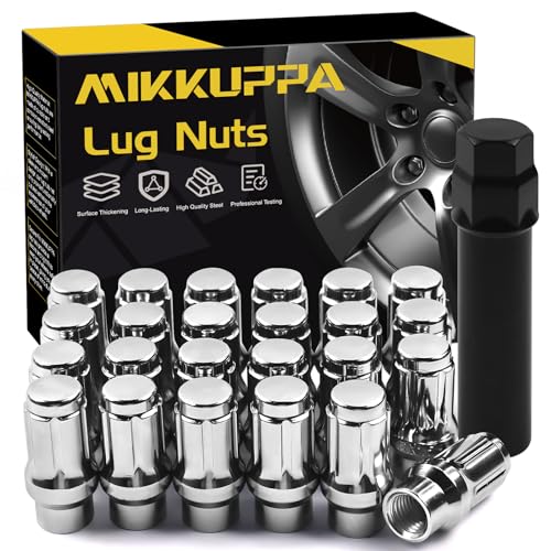 Image of MIKKUPPA M12X1.5 Extended Lug Nuts, Chrome 24PCS Extended Thread Tire Nut | 17mm Hex, 1.57 inch (40mm) Tall, 0.79 inch (20mm) Wide, Replacement for Toyota Tacoma 4Runner Chevy Colorado Trailblazer