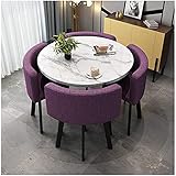 Combinaison table et chaise : placage marbre + panneau haute densité E1 + mélamine traitée anti-humidité, sans odeur et facile à nettoyer. Robuste, la chaise est fabriquée en coton et lin de haute qualité, confortables, doux, respirants et durables.