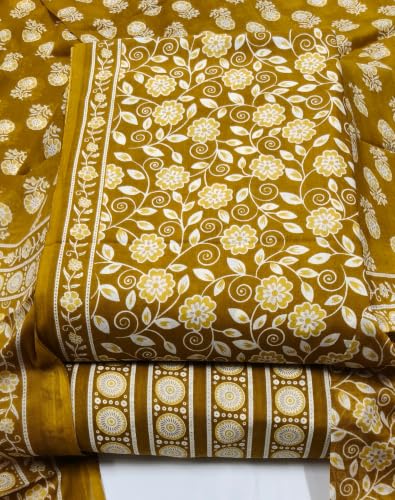 Image of DRAVINAM Trends Women's Premium Cambric Cotton Jaipuri Printed Unstitched Salwar Suit Dress Material with Mulmul Cotton Dupatta