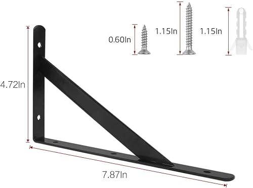 Miniatura 7 de Eau L - Soportes de estante resistentes, 6 unidades, soporte de esquina negro de 4 x 6 pulgadas, estantes flotantes de 90 grados, soportes