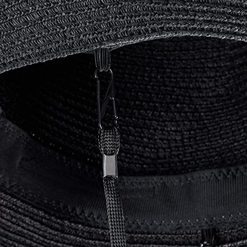 Happy Hippo Women's Wide Brim Straw Panama Hat Fedora Roll Up Beach Hat, Sun Hat Upf50+, Adjustable (Black) #TOP7