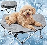 Pecute Letto Rialzato Pieghevole per Animali, Tappetino Rinfrescante Gel, Dissipazione Calore Efficace, Maglia Textilene Traspirante 360°, Ripiegabile 3s, Portatile Antiscivolo, adatto per interno, M