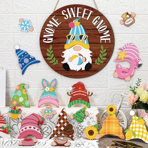 Wenqik 41 Pcs Interchangeable Gnome Decor Holiday Wooden Seasonal Gnome Decor Detachable Magnet Hat and Hand Gnome Welcome Sign for Home Decoration(Dark Brown) - Cosy Home Interiors Wenqik 41 Pcs Interchangeable Gnome Decor Holiday Wooden Seasonal Gnome Decor Detachable Magnet Hat and Hand Gnome Welcome Sign for Home Decoration(Dark Brown) - Image 2