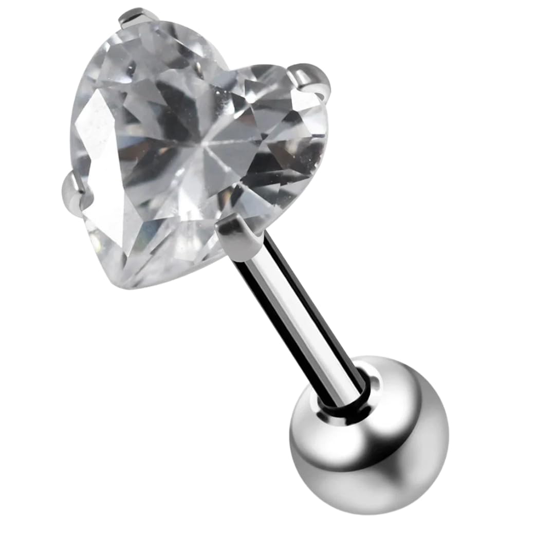 Zungenpiercing aus 316L Chirurgenstahl mit Herz-Zirkonia, hypoallergen, gerader Zungenpiercing mit herzförmigem Zirkonia-Akzent, funkelnder Körperschmuck mit sicheren Kugelenden