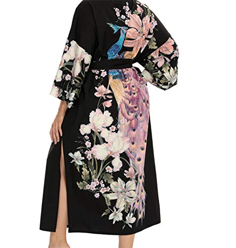 Image of Applesauce - 808V - Plus Size Women's Kimono Long Robe - Vintage Floral (One-Size fits most US 1X 2X 3X)