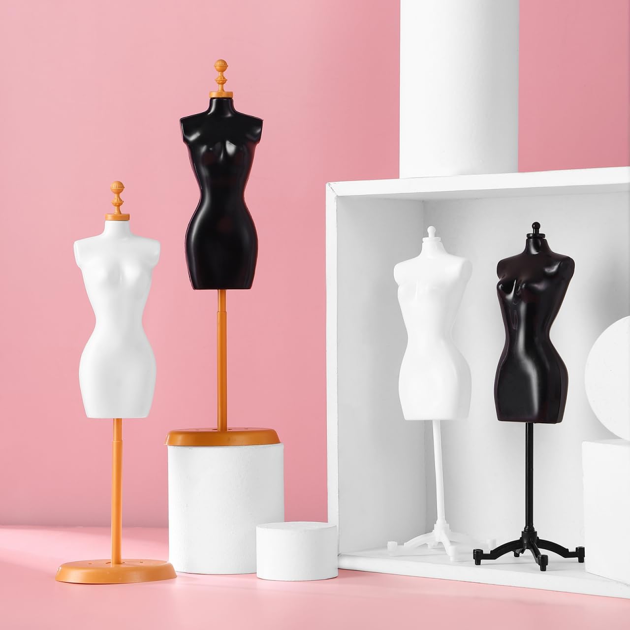 COHEALI Mini Doll Dress Support Mannequin Model Stand Accessories 4 Pcs Set for Doll Clothes Display 8.26X2.95X1.88In Durable Crafting Rack for 11.5 Inch Dolls