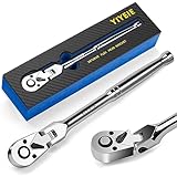 YIYEIE 3/8' Drive Flex Head Ratchet, 72 Tooth Swivel Head Ratchet, Quick-Release, CR-V Steel, Flexible Ratchet Wrench with EVA Foam | 10 Inch Long