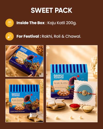 Image of Hyperfoods Rakhi Set for Brother Rakhi With Sweets House of Treats Kaju Katli 200g Sweets Gift Pack Gift Hamper for Bhaiya Rakhi Gift for Brother