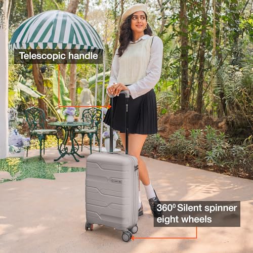 Image of Nasher Miles Paris Hardshell-Sided Polypropylene Cabin Luggage Grey 20 Inch |55Cm 8 Wheel Inline Trolley Bag, Small