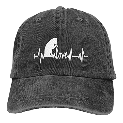 Yipaidel Women's Cat Love Heartbeat Washed Hat, Adjustable Vintage Distressed Baseball Cap For Women And Men Black #TOP30