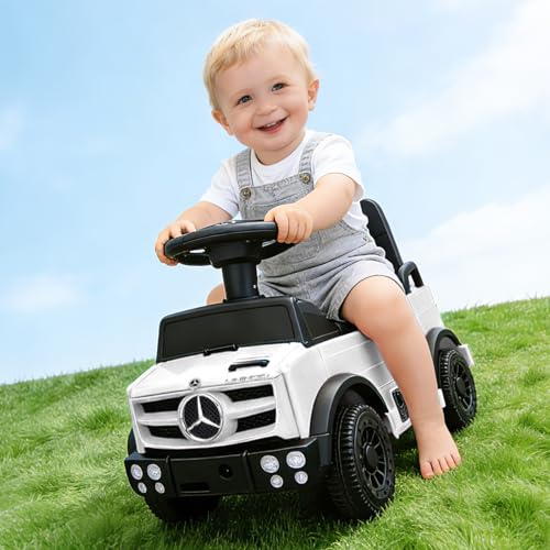 HEIMILI Mercedes-Benz Unimog Licensed Kids Push Car, Foot to Floor Toddler Ride On Toy for 1-2 Year Olds, Sliding Car with Safety Bumper Guards (White)