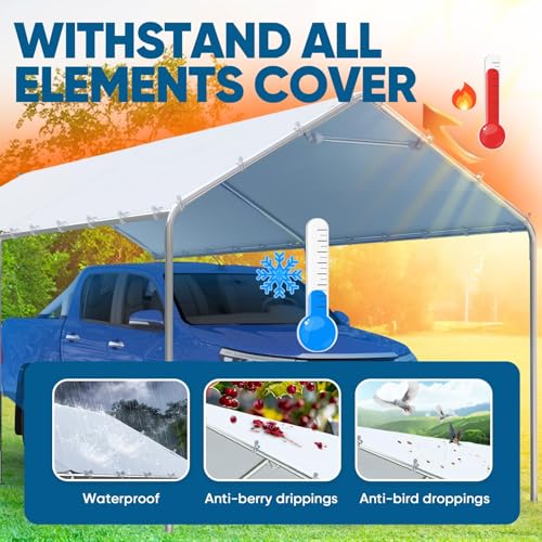 Image of Quictent 10x20 ft Heavy Duty Carport Canopy Galvanized Car Tent Outdoor Garage Boat Shelter with Reinforced Structure, No Sidewall - White