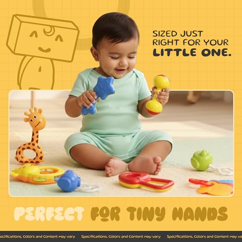 Image of Baby Rattle Set with Teether, 6 Pcs Baby Toys for Infants | BPA-free, lightweight design with smooth edges encourages grasping, sensory learning and comfortable everyday use