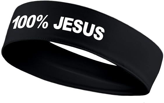 100% Jesus Sports Head Stretch Headband Soccer Futbol Football White Black Athletics Fitness - Sweatband Headwrap Fan Gear Merch Ninja Bandana Bandera Moisture Wicking