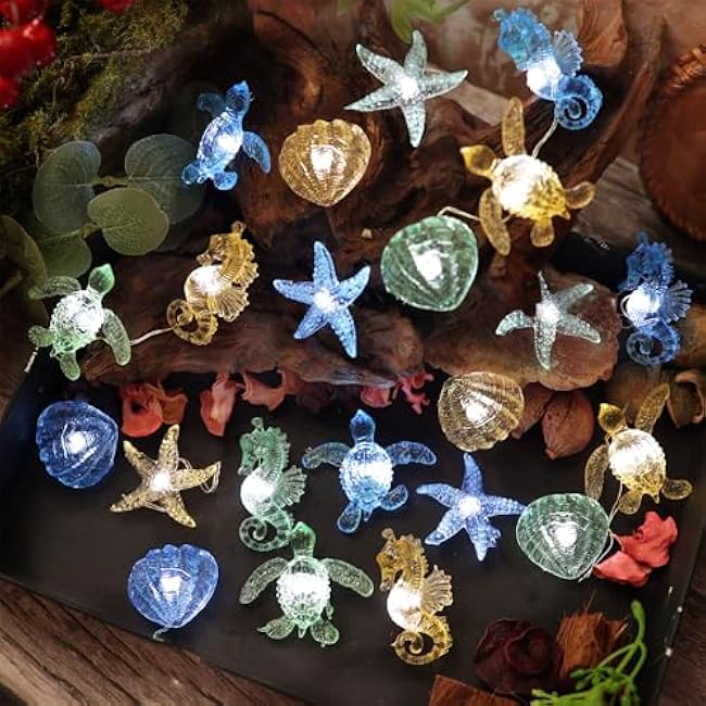 Bartlett Ocean Solar Lights Outdoor- 14ft 40LED Sea Life D¨¦cor Turtle Seahorse Shell Starfish-Waterproof Solar Fairy Lights for Outside Christmas Balcony Garden Yard Patio Fence Decoration