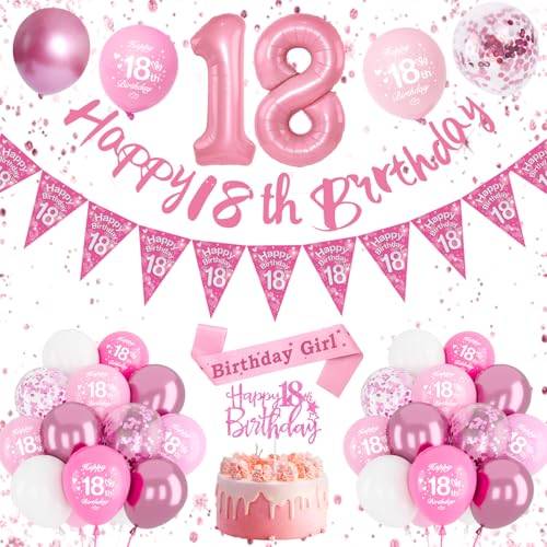 Palloncini e Decorazioni per 18 Anni Compleanno - Oro Rosa, Striscione Festa per Ragazza