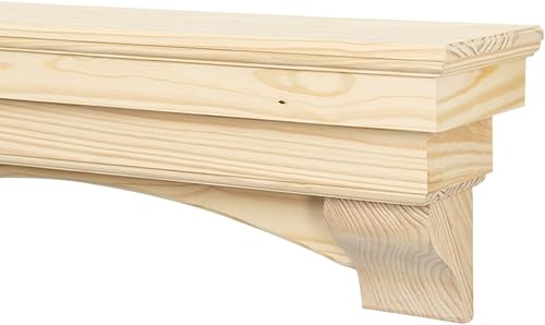 Miniatura 7 de MANTELSDIRECT Salem - Estantería de madera con ménsulas arqueadas, sin terminar de 60 pulgadas, estante rústico de madera de pino para montar en la