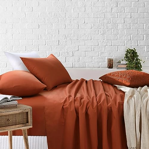 Amsons Bed Sheets - 100% Cotton Bedding & Linen - Double Bed Sheet Set - Extra Deep Fitted Sheet & Flat Sheet & 2 Pillowcases - Rust (4PCs, Double)