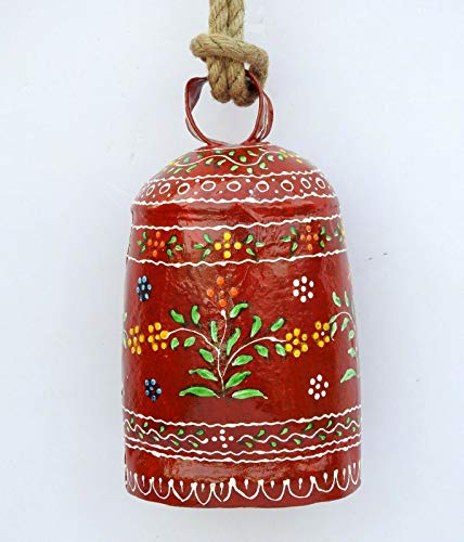 Triveni Art & Crafts Vintage Swiss Cow Bell Metal Decorative Emboss Hand Painted Farm Animal Cowbell Copper Brass Wood Clapper Door Bells BELL510
