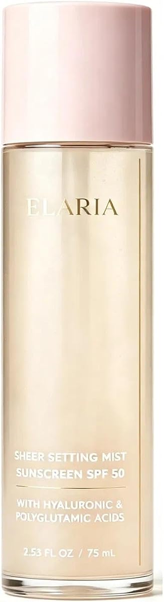 ELARIA SPF 50 Setting Spray Mist | Sheer SPF 50 facial mist helps set makeup while hyaluronic and polyglutamic acids support a hydrated, radiant finish.