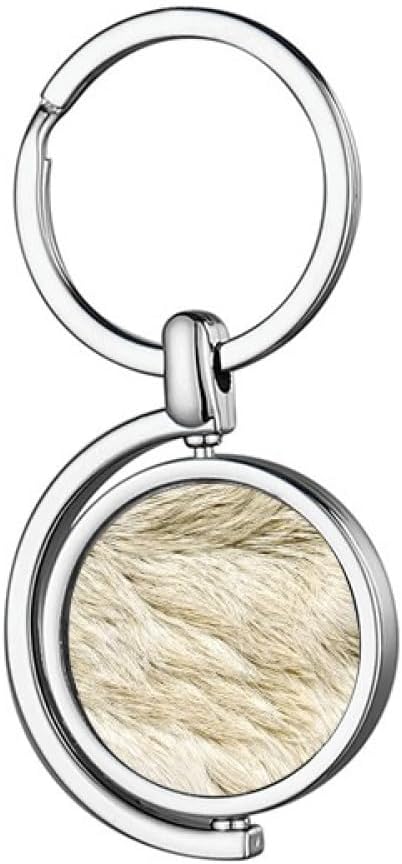 no/noGrey Silver Smooth Feather Fur Texture Rotating Keychain Metal Keyring Holder