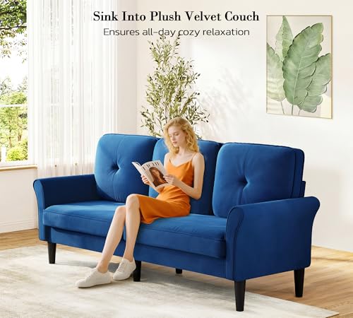 Image of Loveseat Sofa, 83 inch Love Seat Couches, Comfy Velvet Small Couch for Bedroom, Tool-Free Setup Small Couches for Living Room, Modern Sofas for Living Room, 750lbs Load Sofas & Couches, Blue Couch