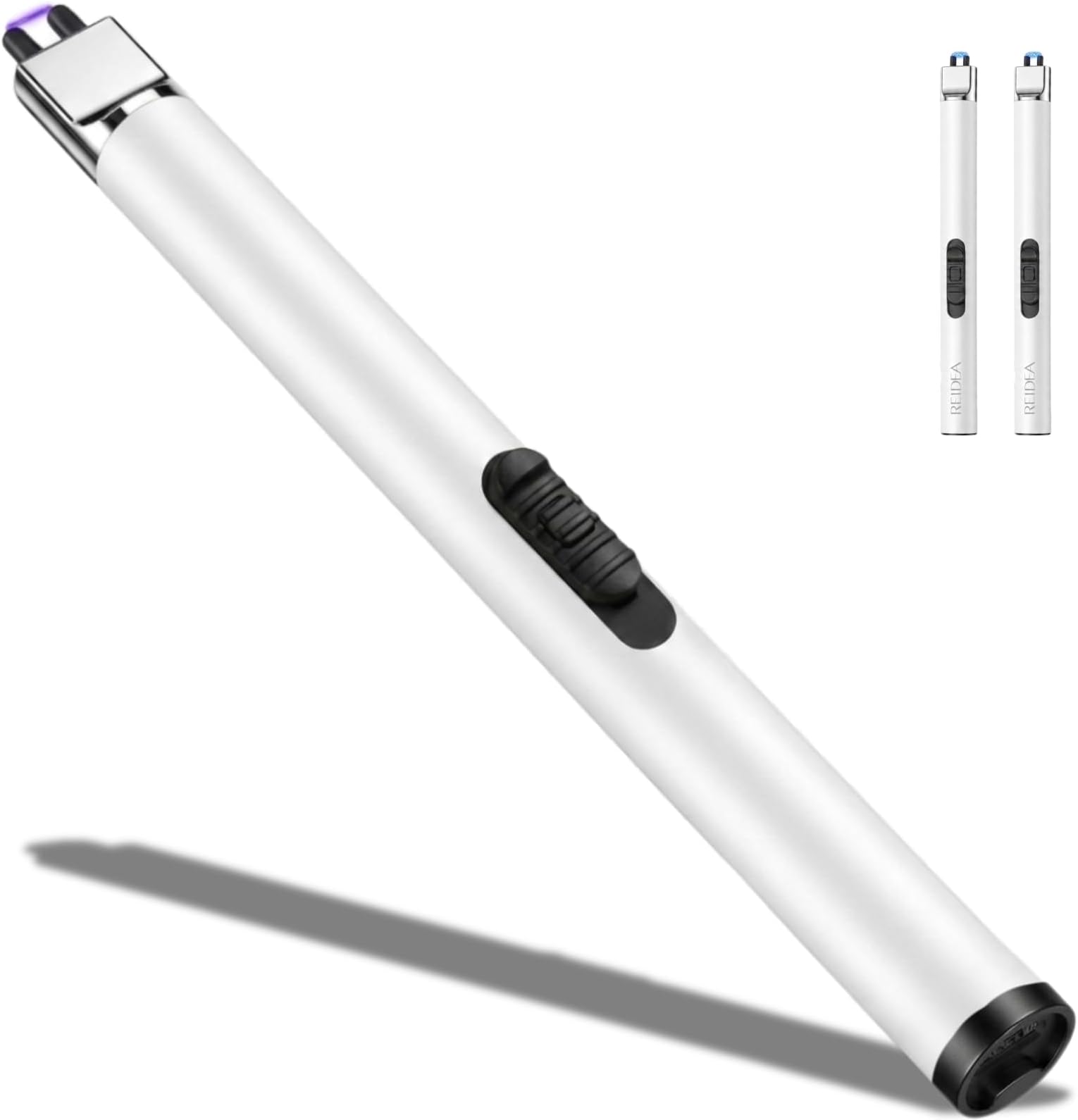 2 Pack Electronic Candle Lighter Arc Windproof Flameless USB Rechargeable Lighter with Safe Button for Home Kitchen (White)