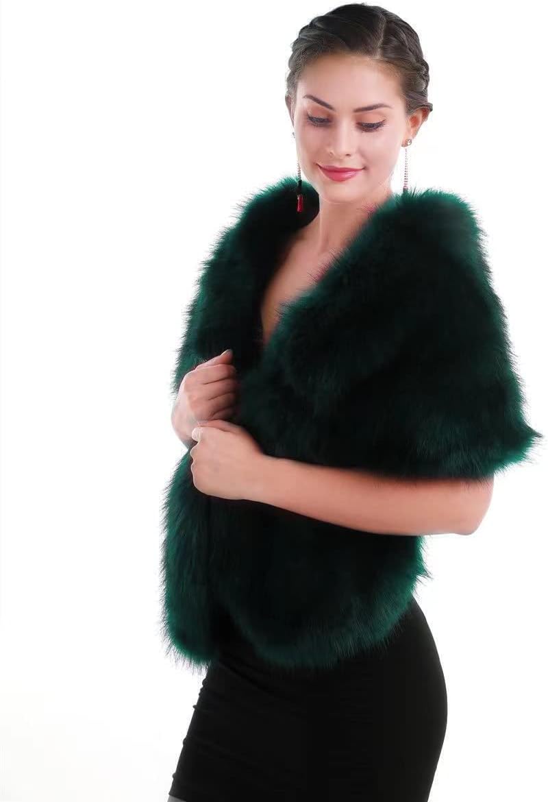 Lucky Leaf Women Luxurious Large Winter Faux Fur Scarf Wrap Collar Shrug for Lady Poncho Wedding Dinner Party