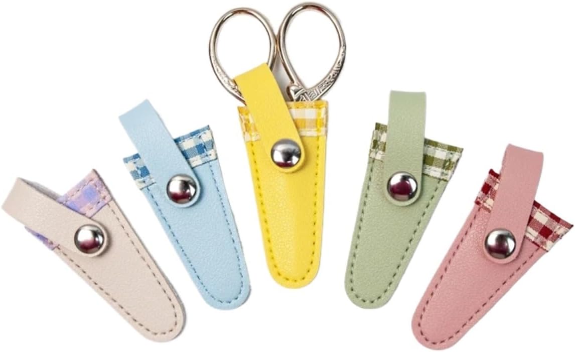 6 Pcs Leather Embroidery Scissors Sheath Color Lattice Protective Cover Vintage Small Sharp Pointed Storage Case(DARK GRAY)
