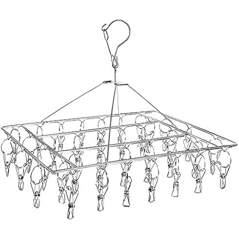 AOBETAK Stainless Steel Clips Socks Drying Rack With 30 Clips,Durable Windproof Foldable Rectangular Laundry Airer Hanger, Socks Dryer with Pegs For Underwear Bras Scarves Baby Clothes Diapers Gloves Cover