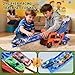 Dinosaur Truck Toys for Kids 3-5 - Transporter Carrier Truck with 6 Die-Cast Cars Toys, 3 in 1 Truck with 2 Foldable Race Tracks, Christmas Birthday Gifts Toys for 3 4 5 6 Years Old Boys(Blaze Red)