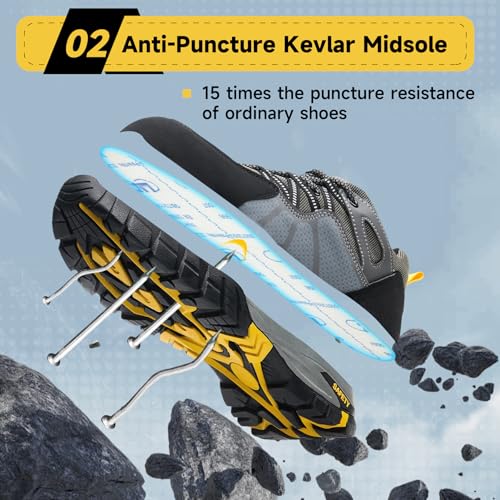 Image of Hogent Steel Toe Shoes for Men Lightweight Comfortable Non Slip Work Shoes Women Puncture Proof Safety Sneakers for Industrial Construction & Daily Life